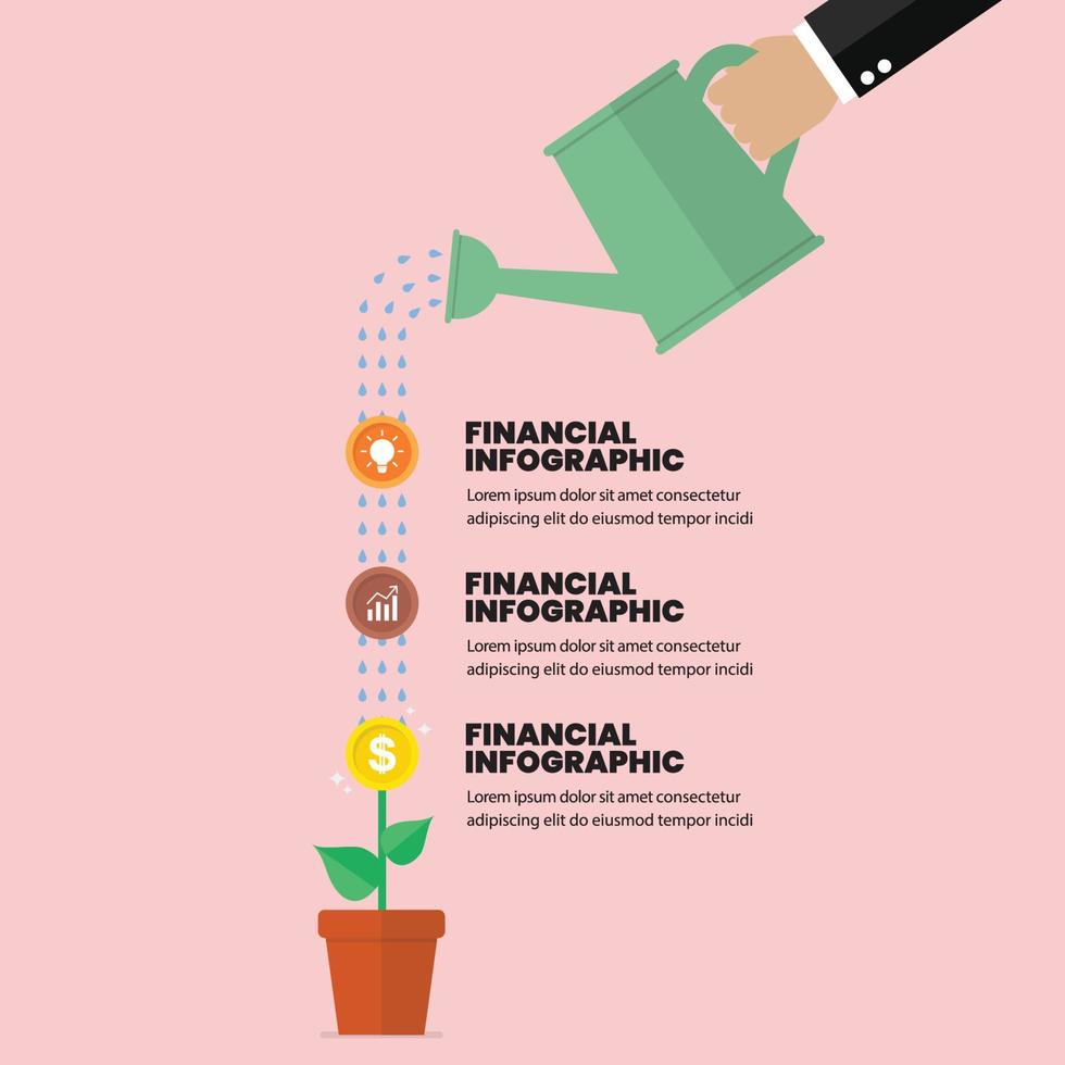 mano regando dinero planta infografía vector