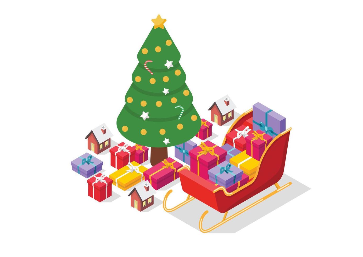 Santa sleigh with Chrismas tree vector