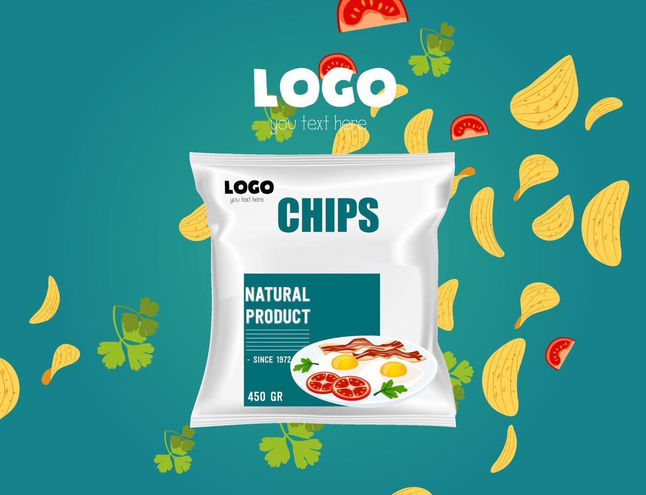 chips embalaje plantilla vector arte colorido