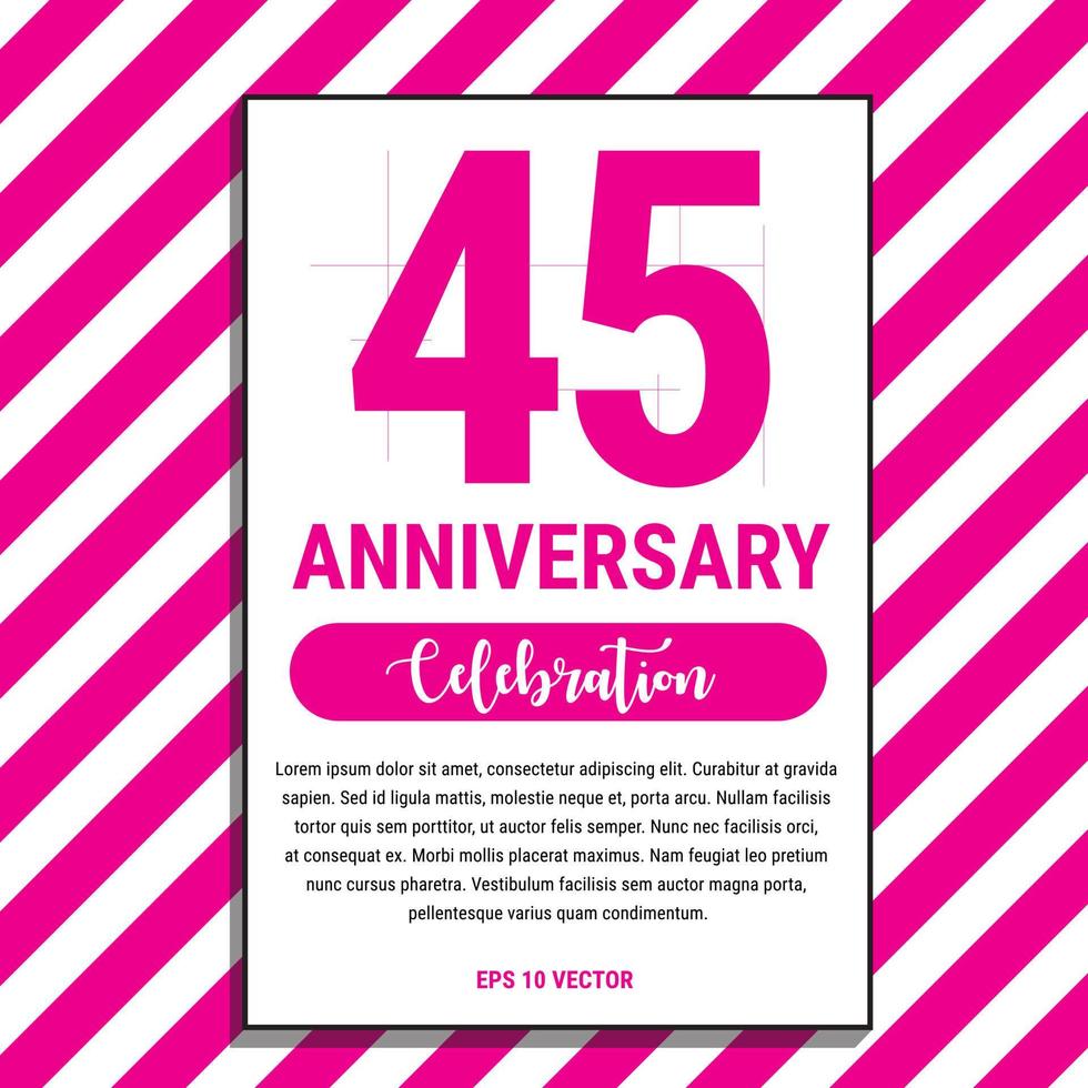 45 Year Anniversary Celebration Design, on Pink Stripe Background Vector Illustration. Eps10 Vector