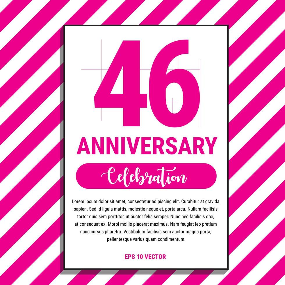 46 Year Anniversary Celebration Design, on Pink Stripe Background Vector Illustration. Eps10 Vector