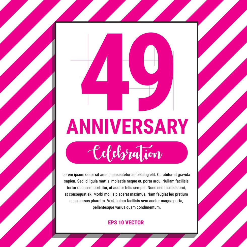 49 Year Anniversary Celebration Design, on Pink Stripe Background Vector Illustration. Eps10 Vector
