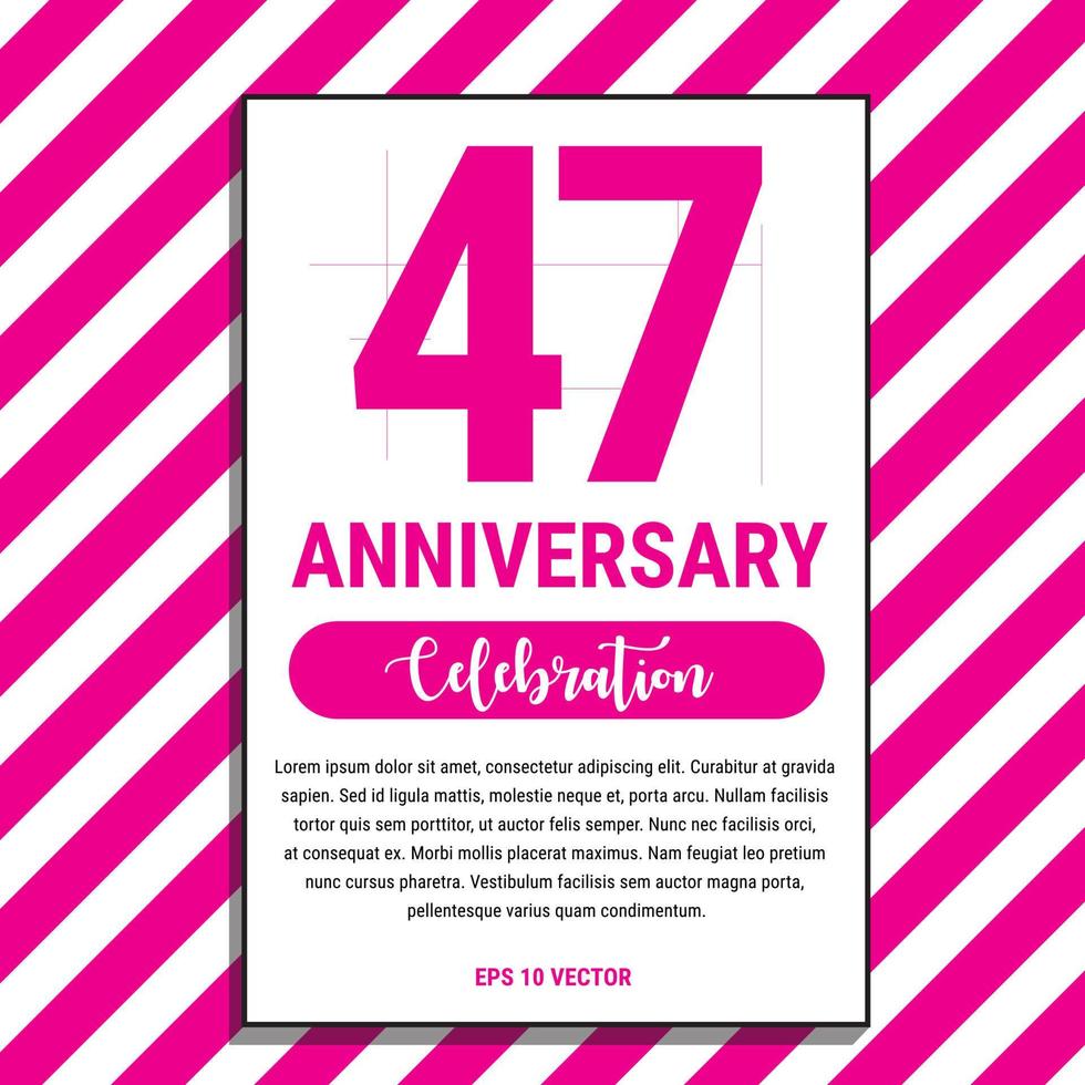 47 Year Anniversary Celebration Design, on Pink Stripe Background Vector Illustration. Eps10 Vector