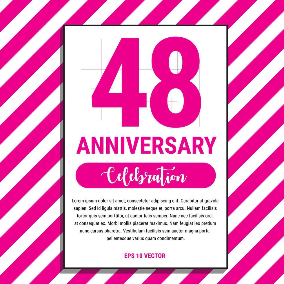 48 Year Anniversary Celebration Design, on Pink Stripe Background Vector Illustration. Eps10 Vector
