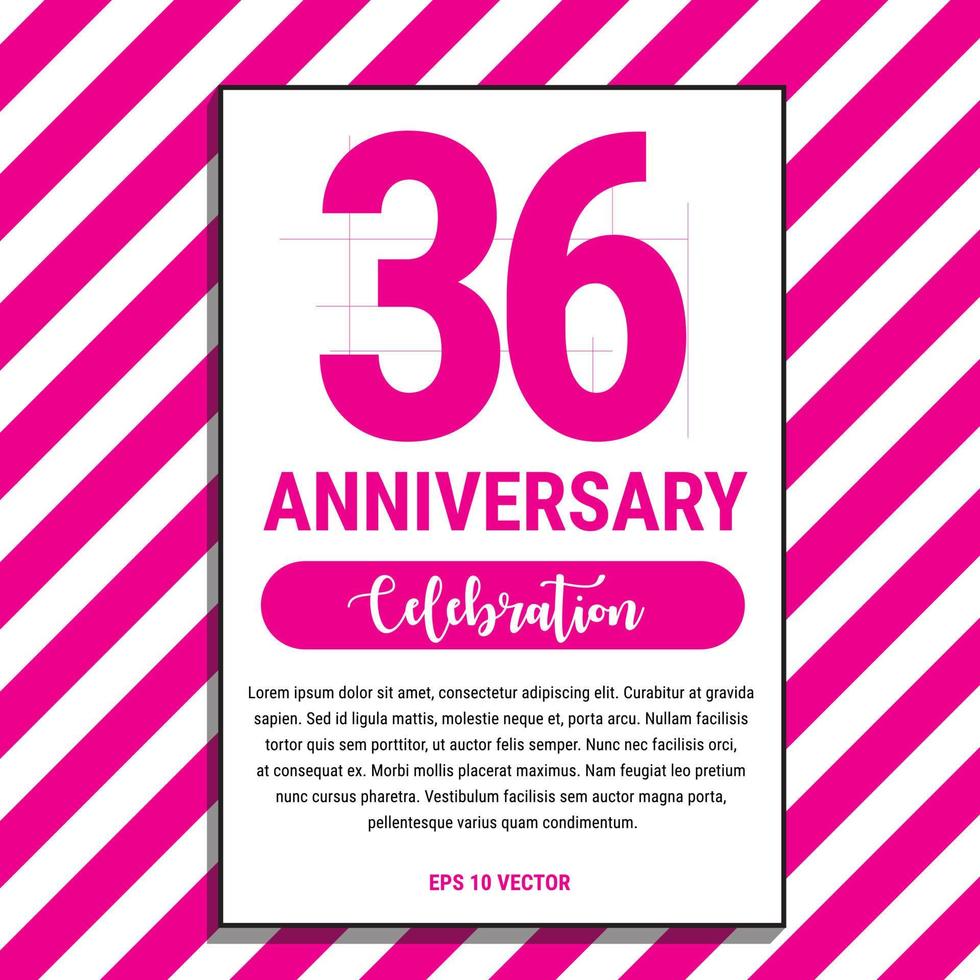36 Year Anniversary Celebration Design, on Pink Stripe Background Vector Illustration. Eps10 Vector