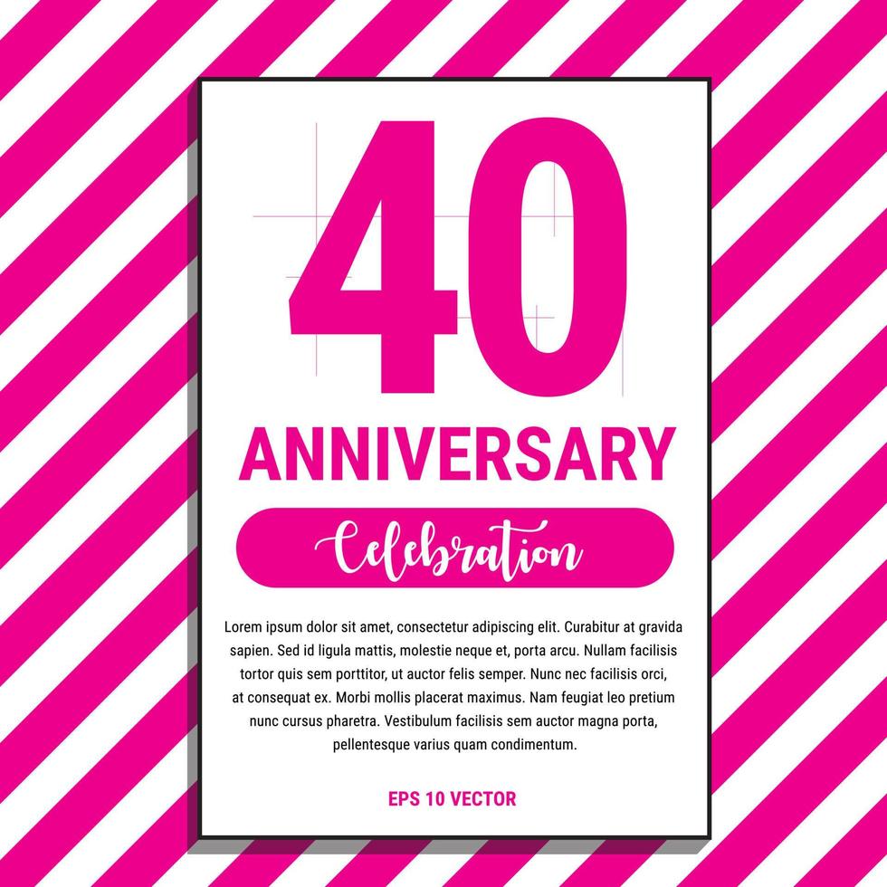 40 Year Anniversary Celebration Design, on Pink Stripe Background Vector Illustration. Eps10 Vector
