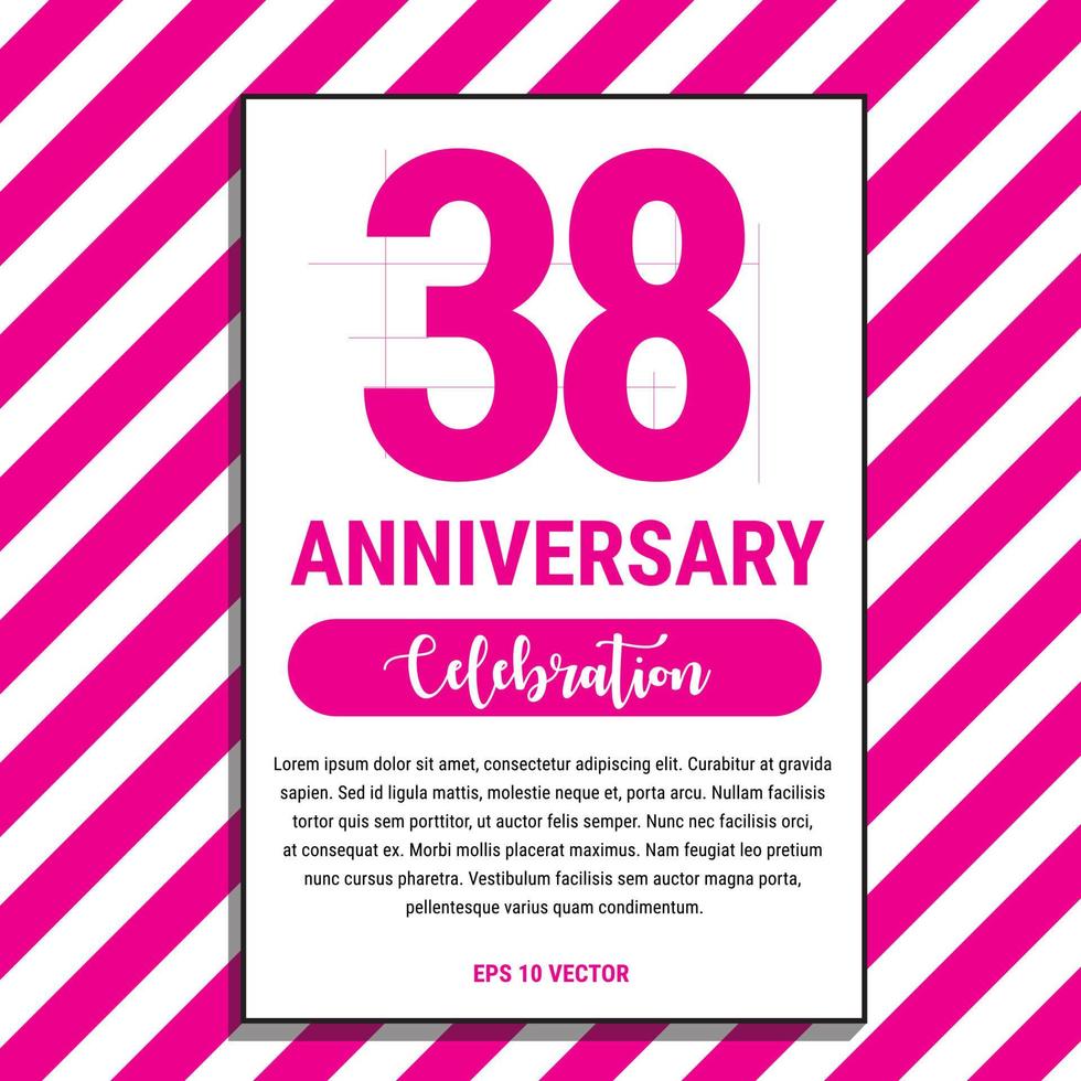 38 Year Anniversary Celebration Design, on Pink Stripe Background Vector Illustration. Eps10 Vector