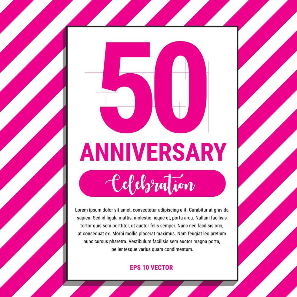 50 Year Anniversary Celebration Design, on Pink Stripe Background Vector Illustration. Eps10 Vector