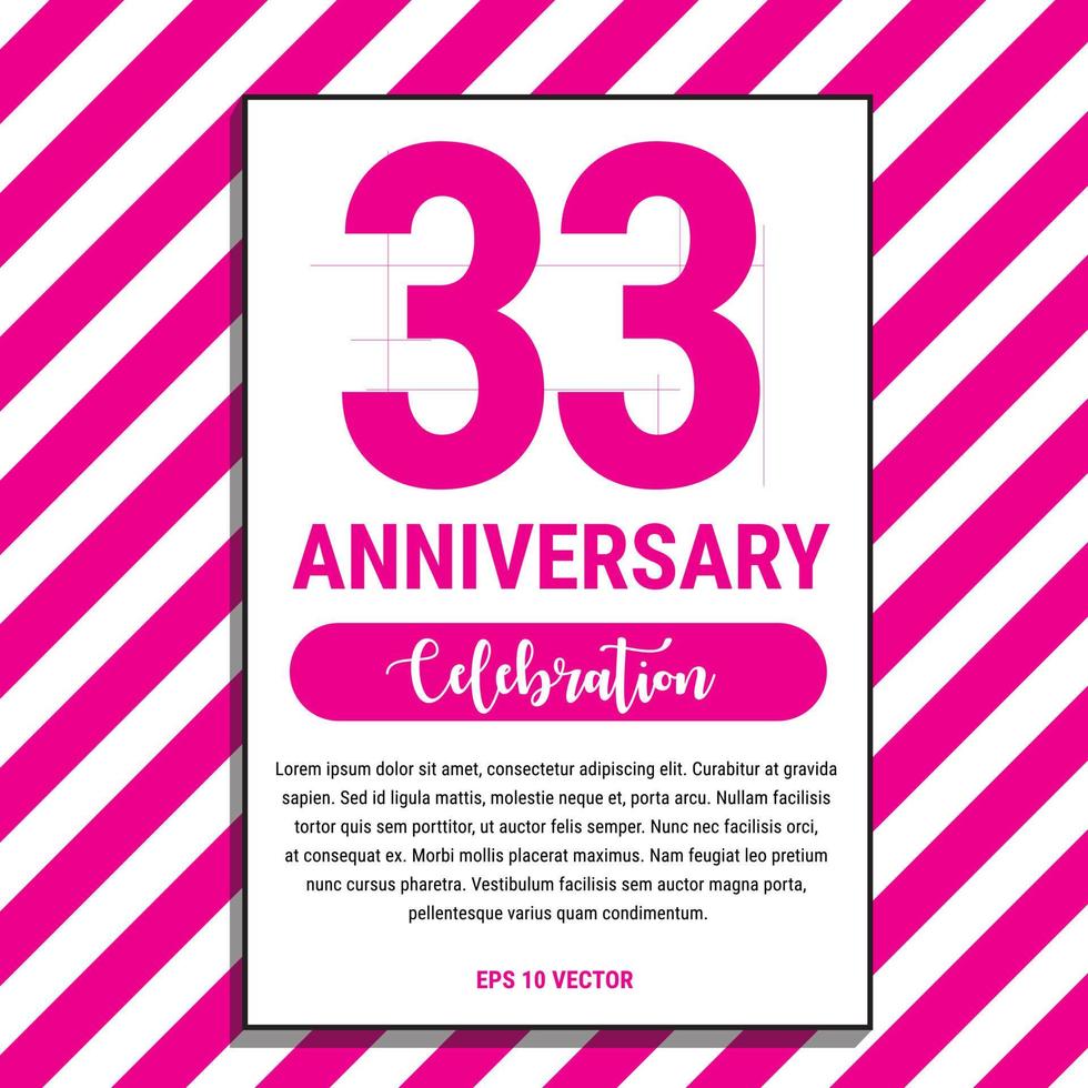 33 Year Anniversary Celebration Design, on Pink Stripe Background Vector Illustration. Eps10 Vector