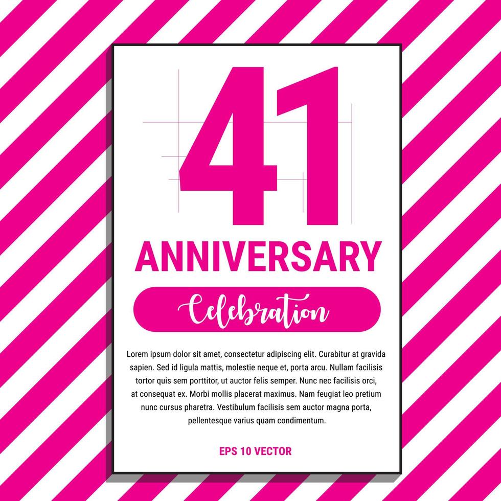 41 Year Anniversary Celebration Design, on Pink Stripe Background Vector Illustration. Eps10 Vector