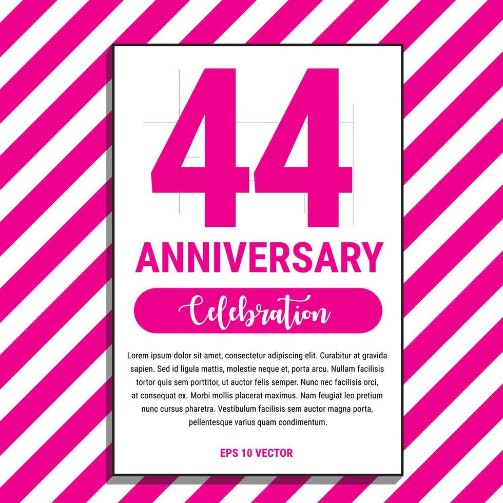 44 Year Anniversary Celebration Design, on Pink Stripe Background Vector Illustration. Eps10 Vector