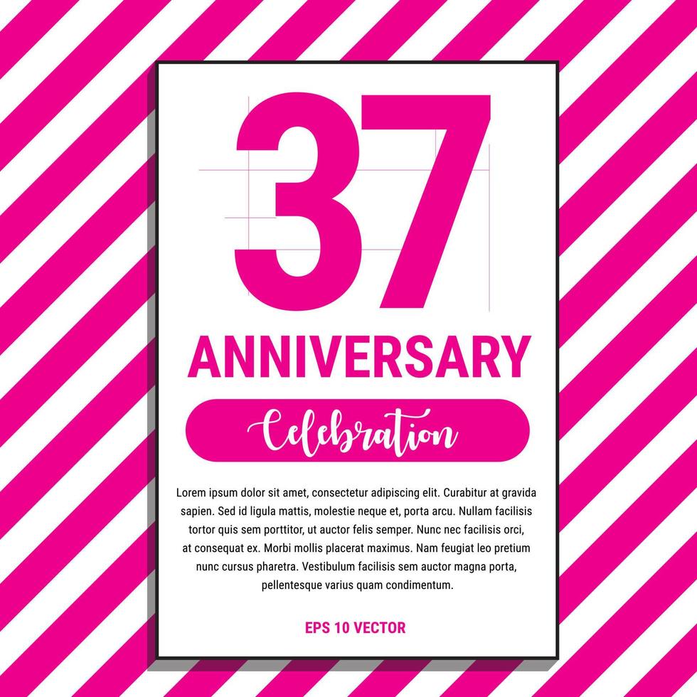 37 Year Anniversary Celebration Design, on Pink Stripe Background Vector Illustration. Eps10 Vector