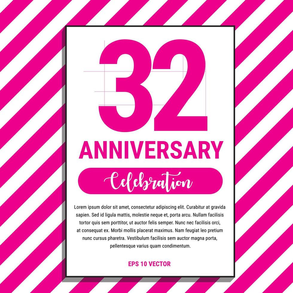 32 Year Anniversary Celebration Design, on Pink Stripe Background Vector Illustration. Eps10 Vector