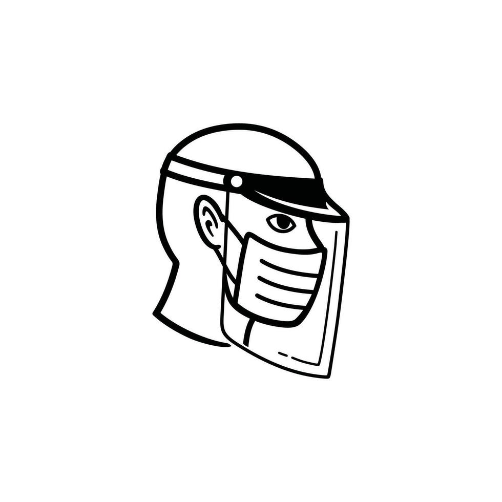 Man Head wearing Medical Mask and Face Shield illustration vector