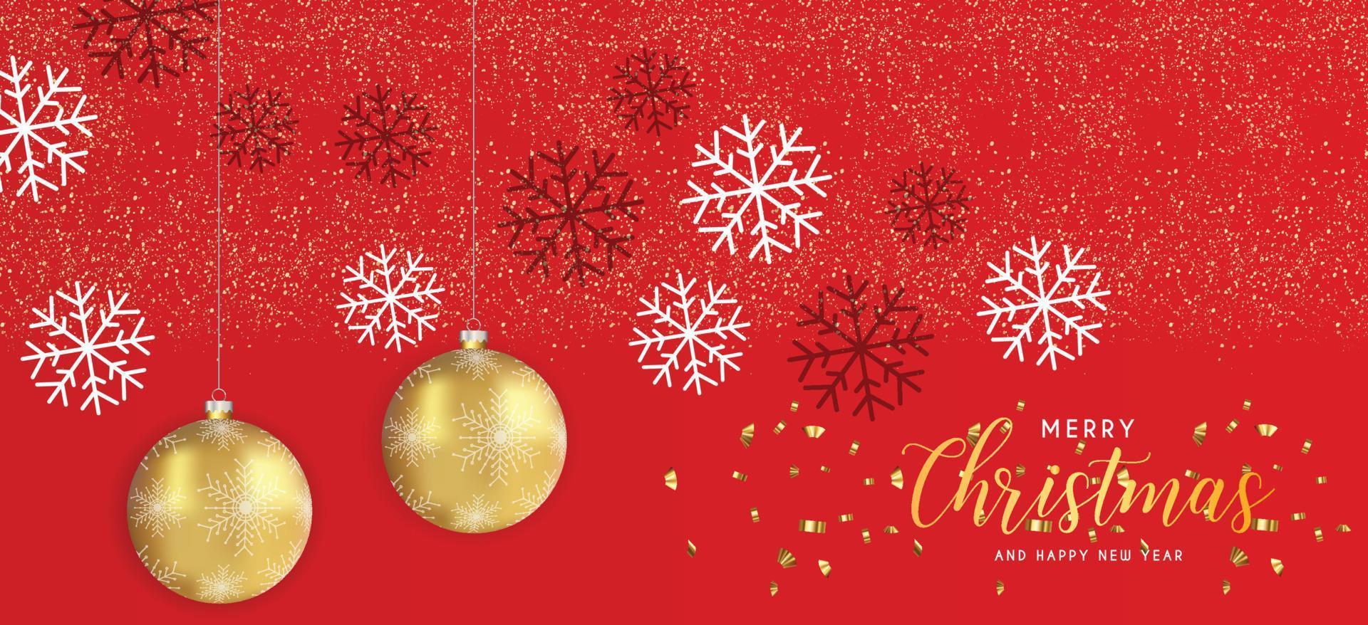 fondo rojo navideño festivo con adornos navideños dorados y brillos dorados. ilustración vectorial vector