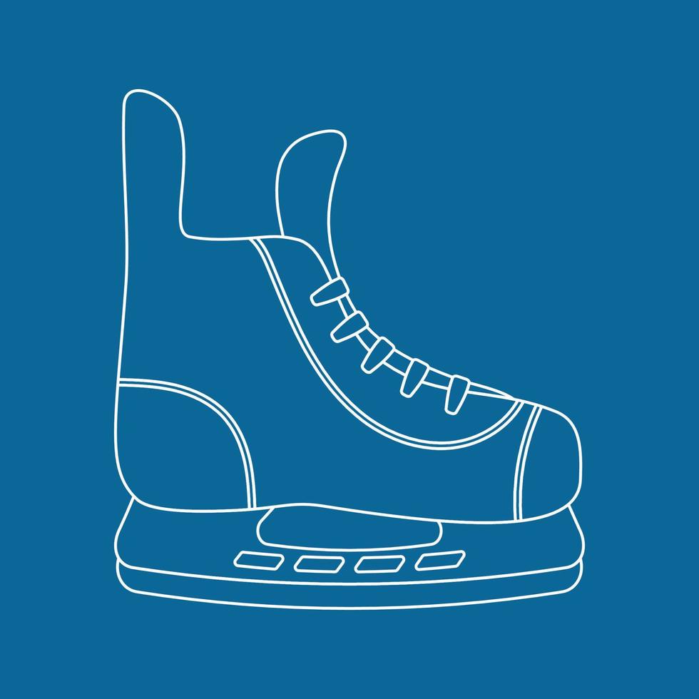 Outline of winter hockey skates on a blue background. vector illustration