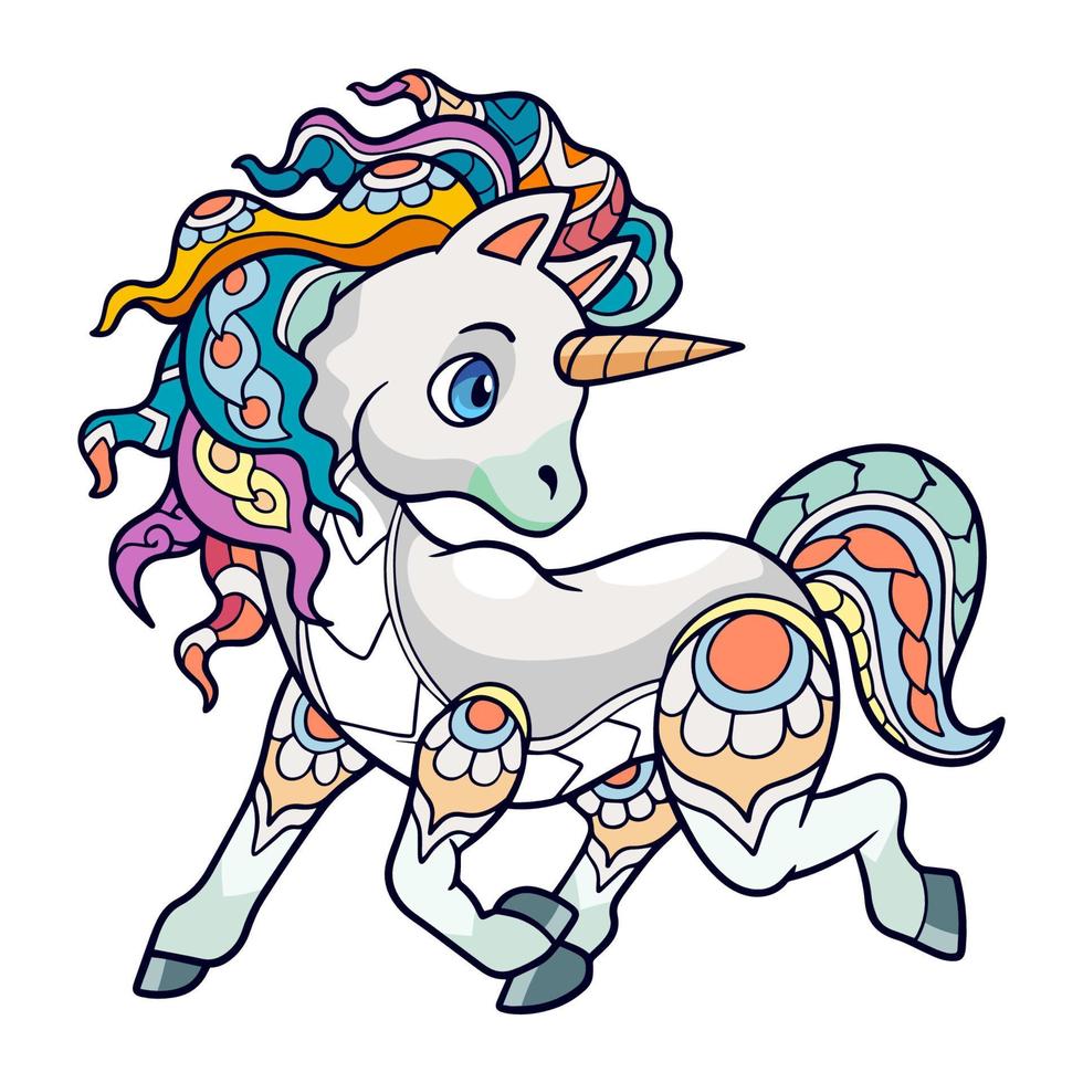 Colorful cute Unicorn cartoon mandala arts isolated on white background vector