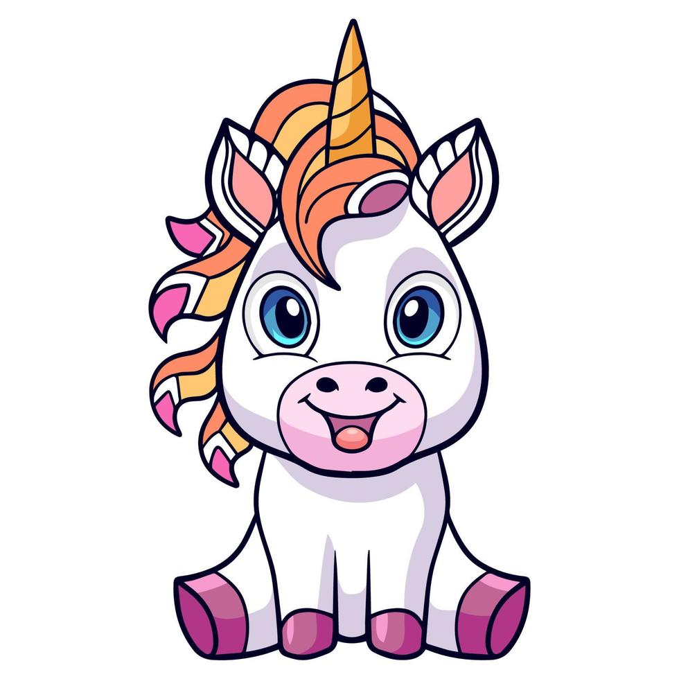 Colorido lindo unicornio dibujos animados mandala artes aislado sobre fondo blanco. vector