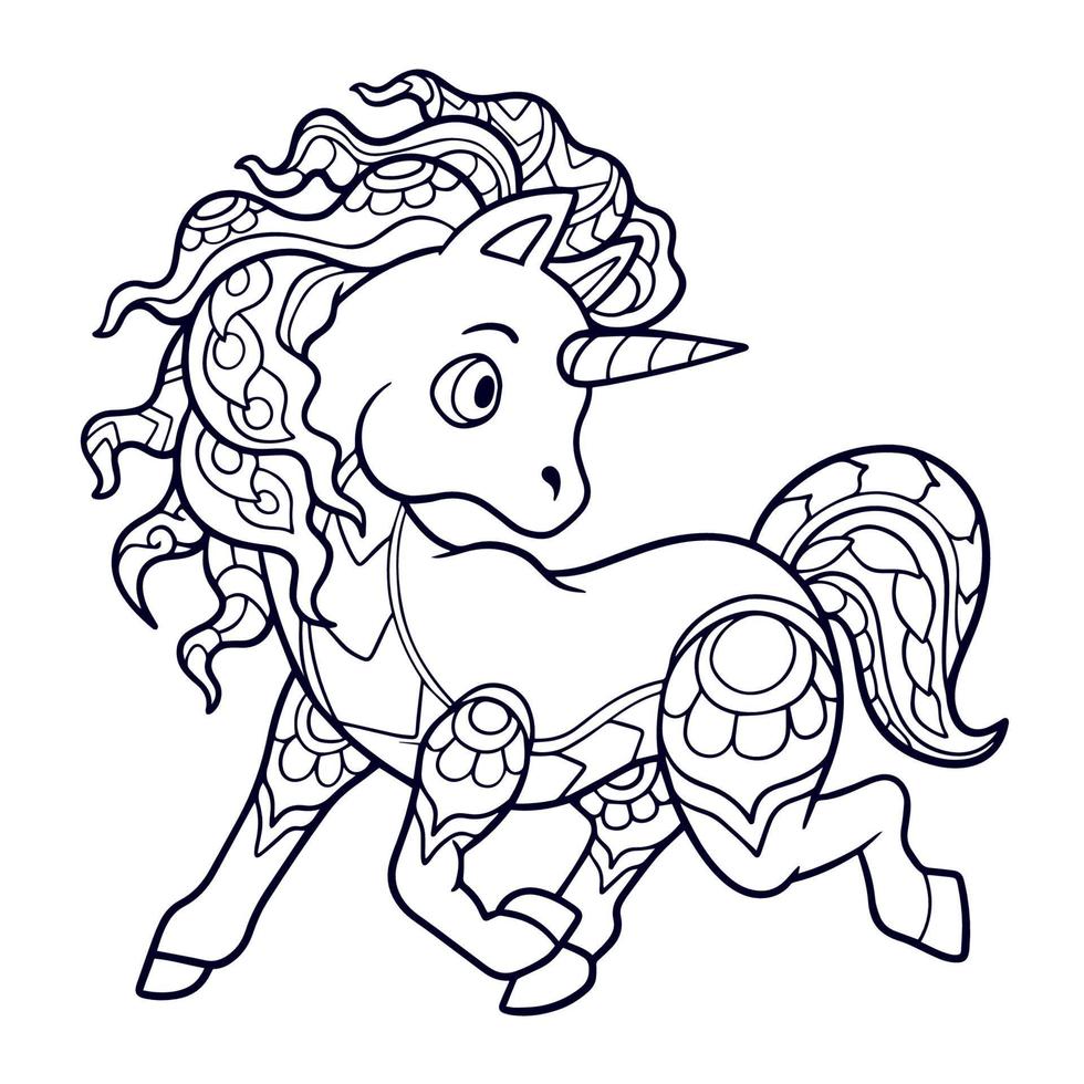 Cute Unicorn cartoon mandala arts isolated on white background vector