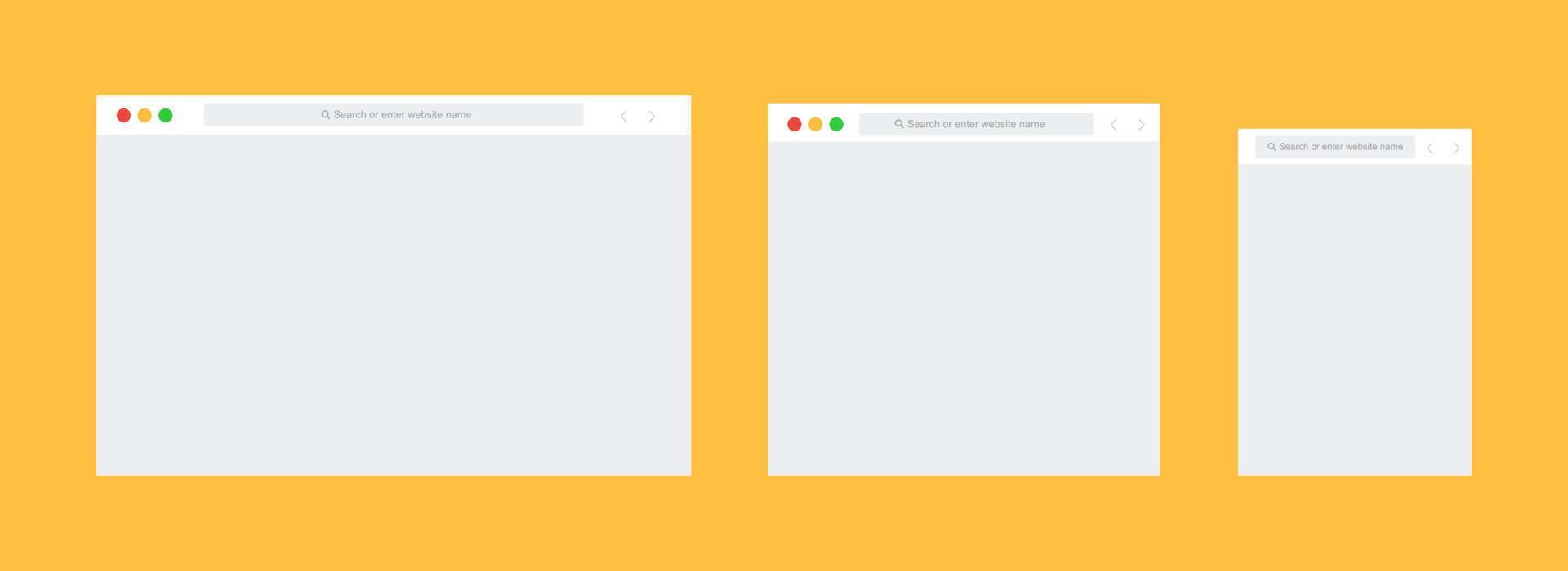 ventana de plantilla de navegador vacía sobre fondo amarillo. Ilustración de vector de diseño de interfaz de usuario de escritorio, tableta y móvil.