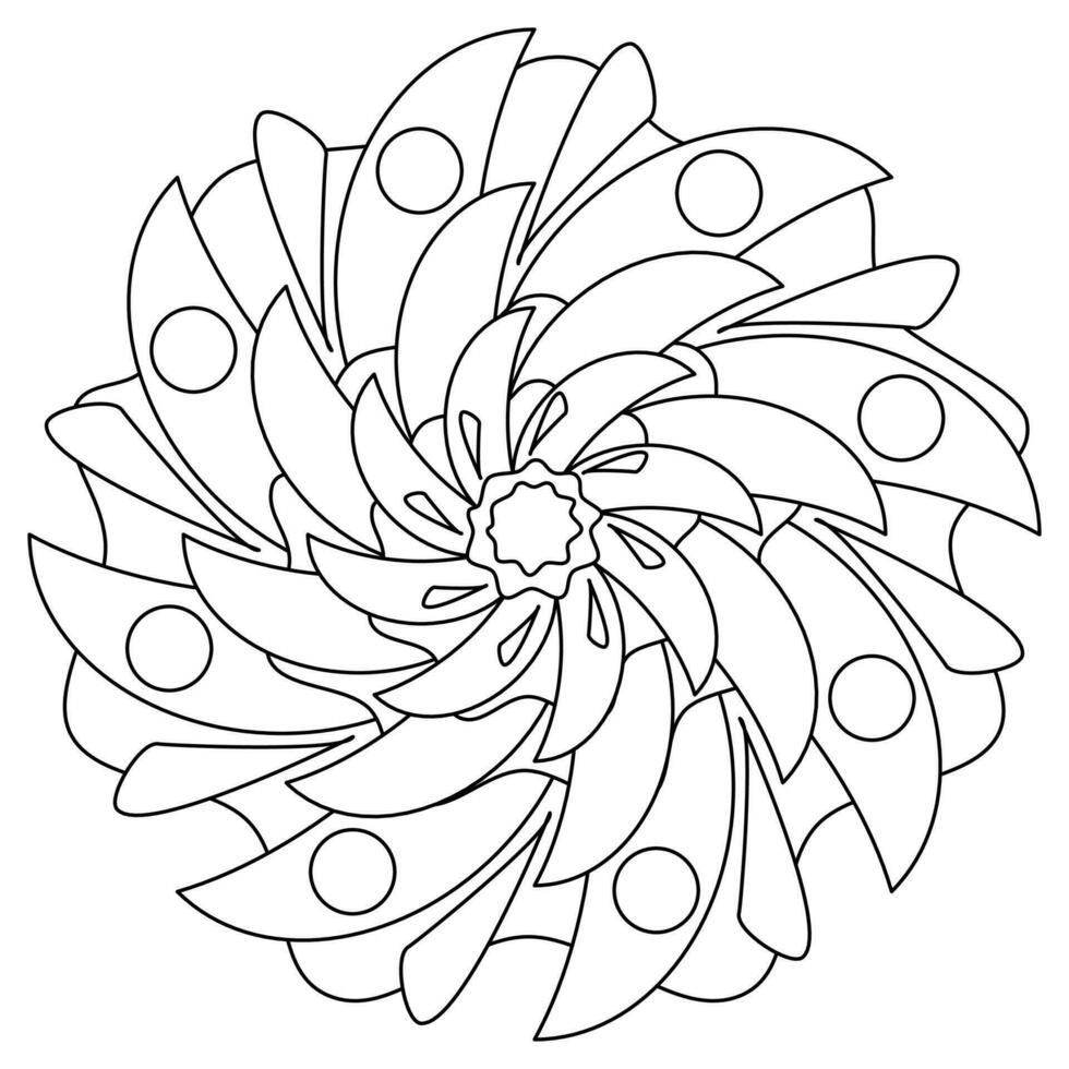 White Mandala style pattern with black border, shape like flower or firework or windmill. vector