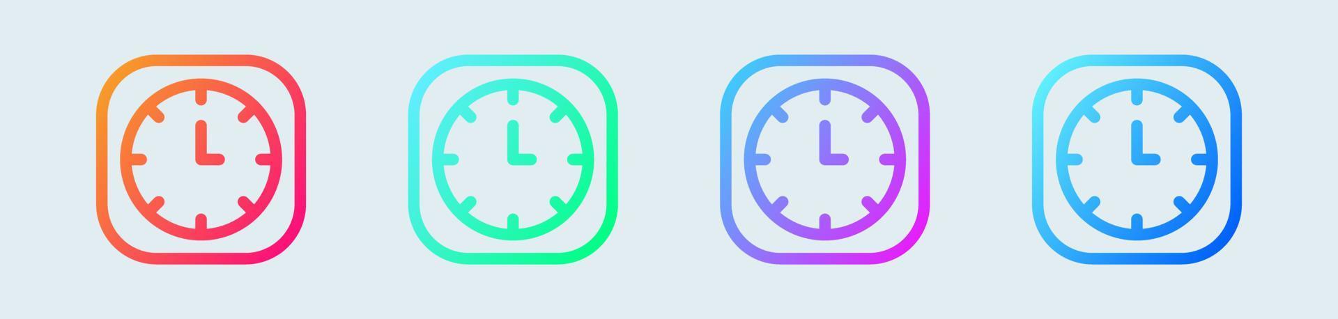 Clock line icon in gradient colors. Time signs vector illustration