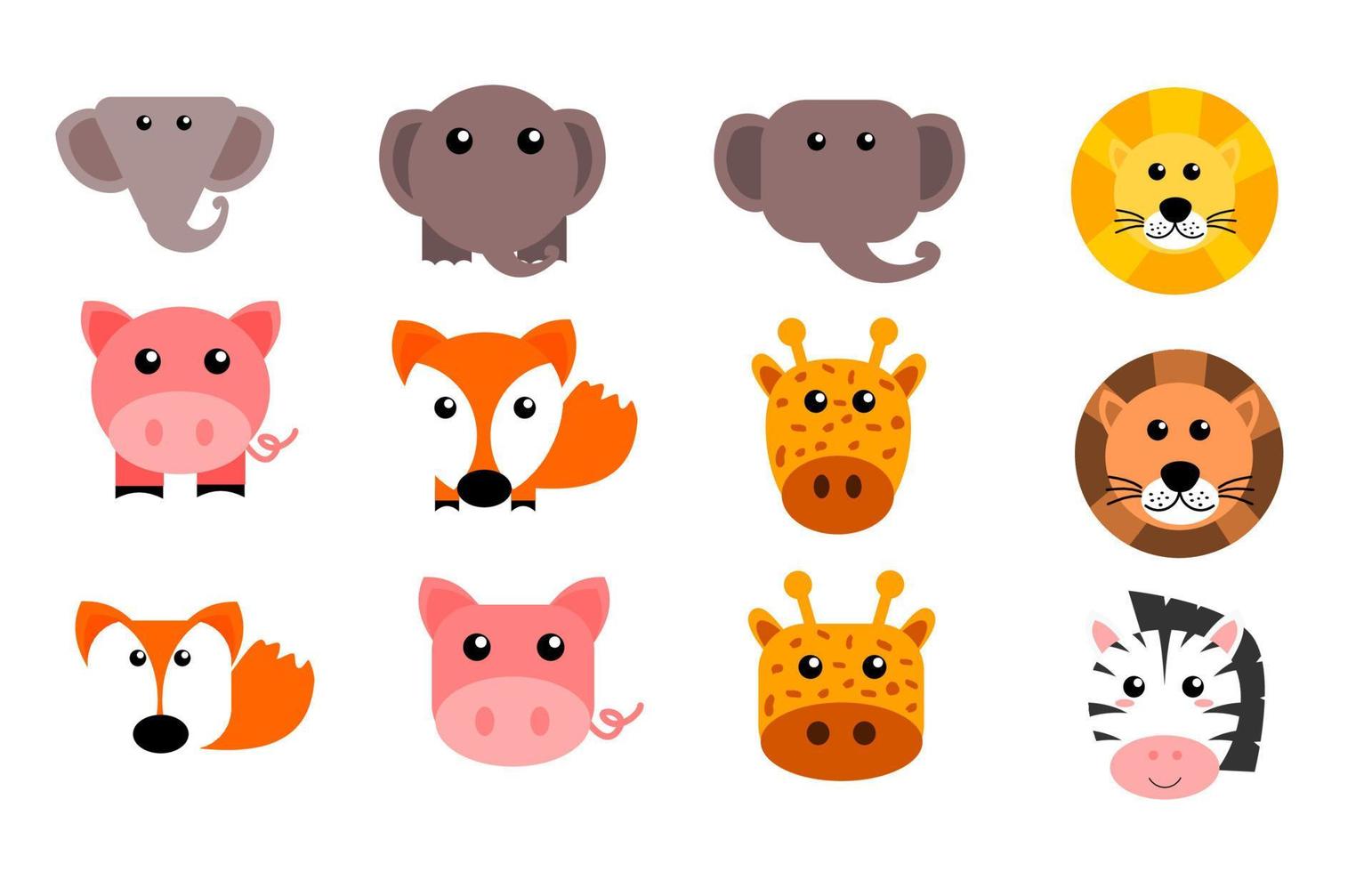 conjunto de imágenes prediseñadas de animales lindos vector