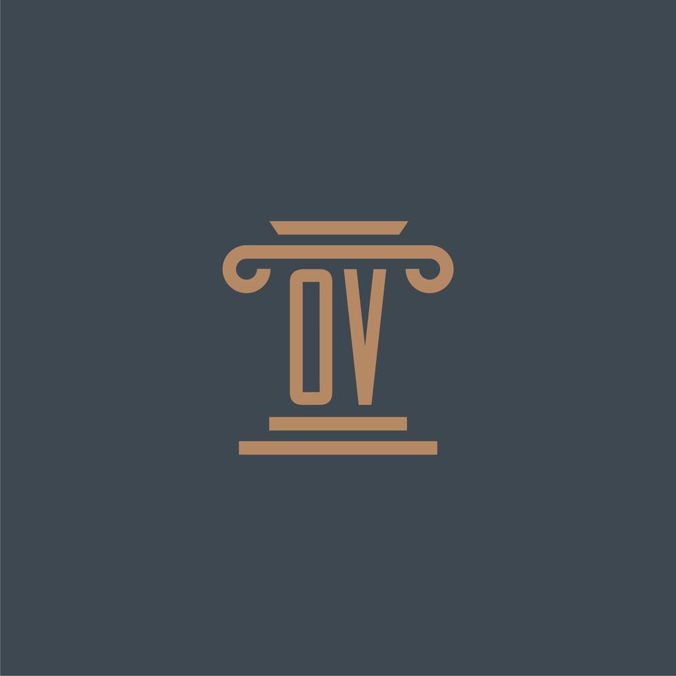 monograma inicial ov para logotipo de bufete de abogados con diseño de pilar vector