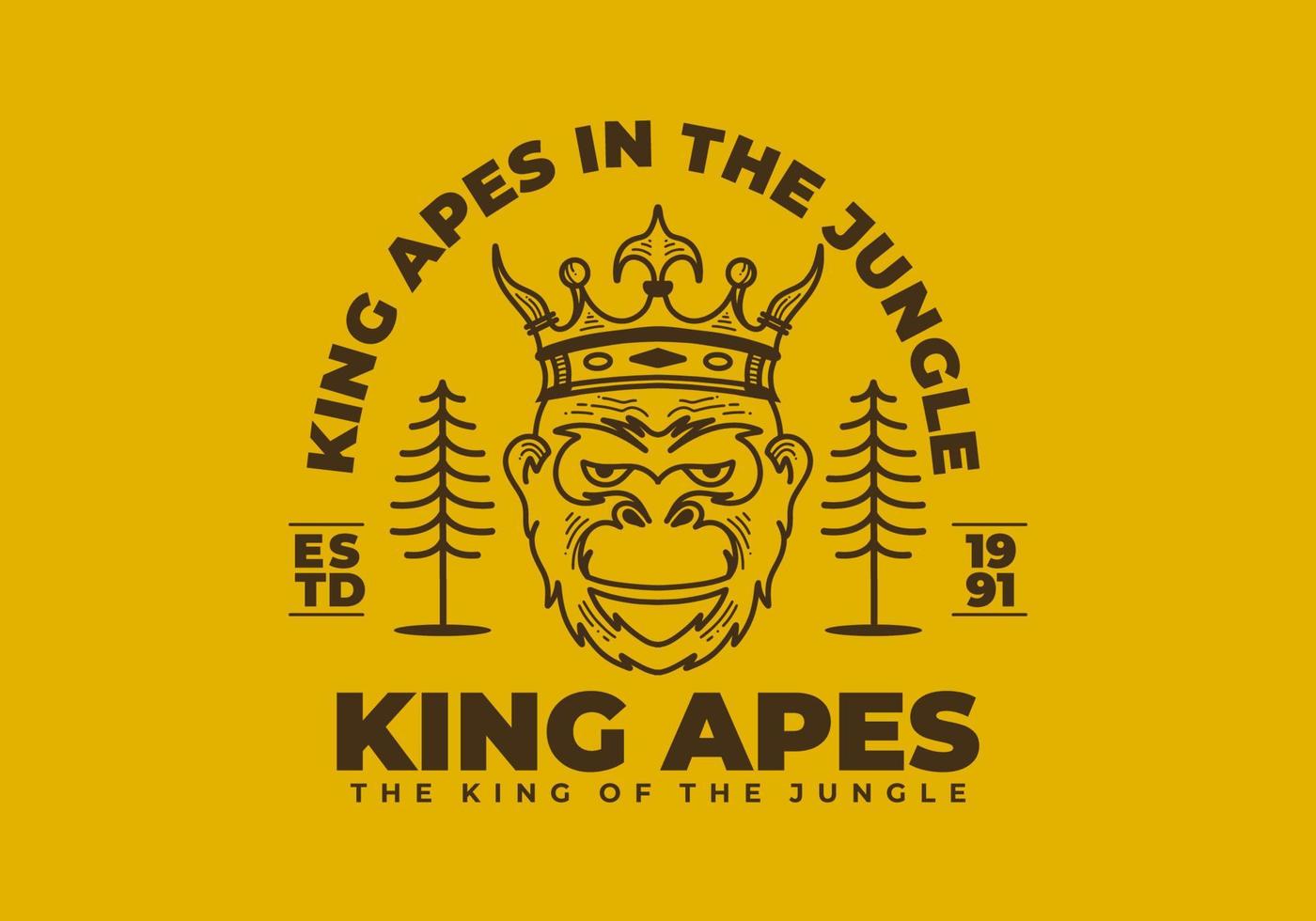 Vintage art illustration of a apes head wearing crown vector