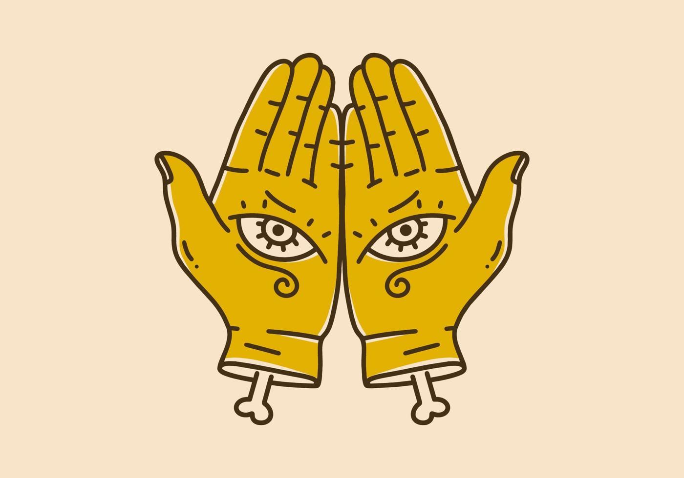 Vintage art illustration of two hand with eyes vector