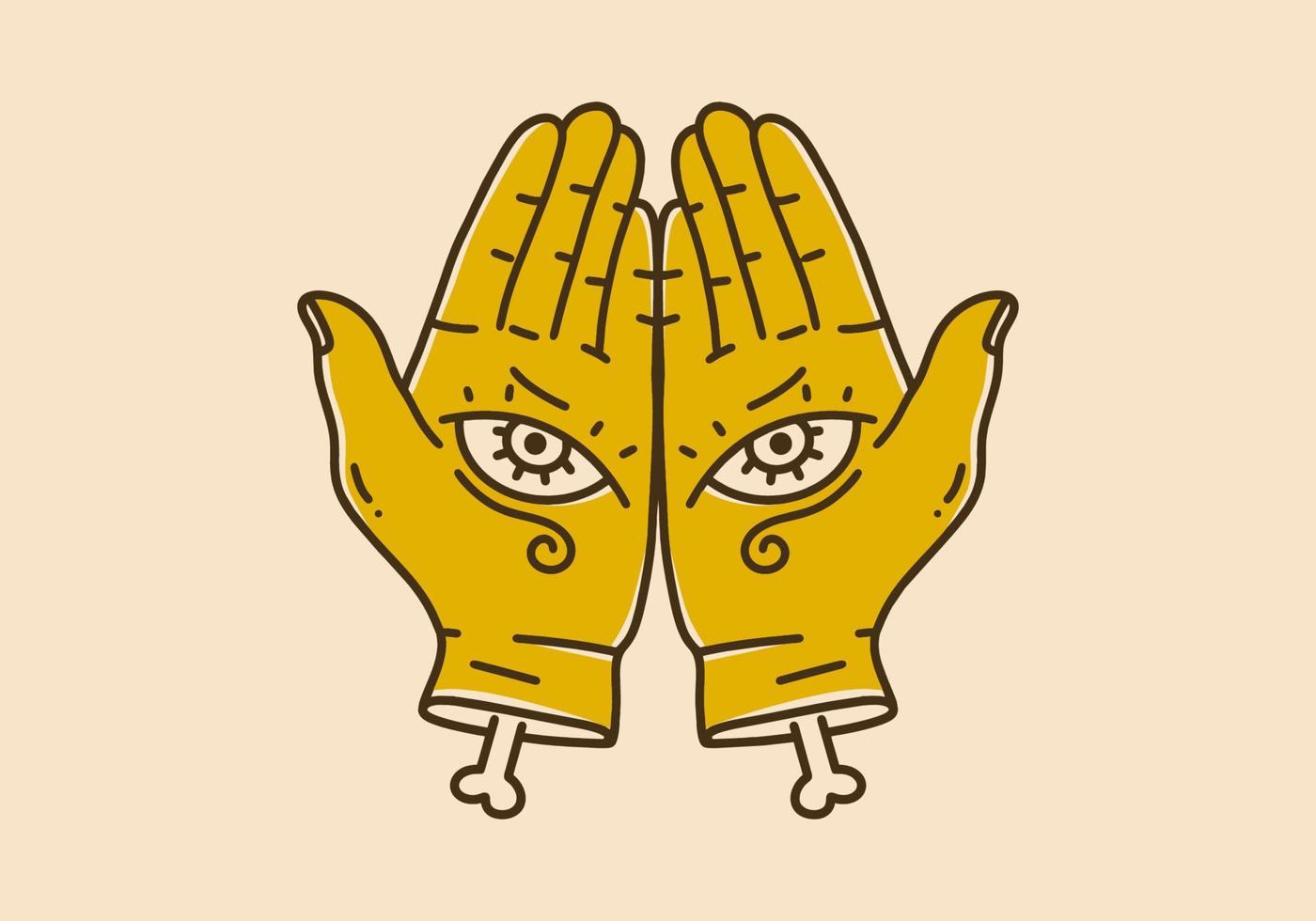 Vintage art illustration of two hand with eyes vector