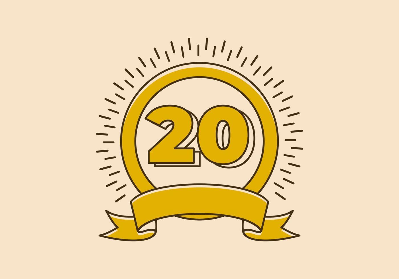 Vintage yellow circle badge with number 20 on it vector