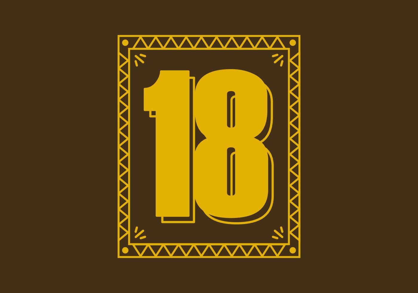 número 18 en marco de rectángulo retro vector