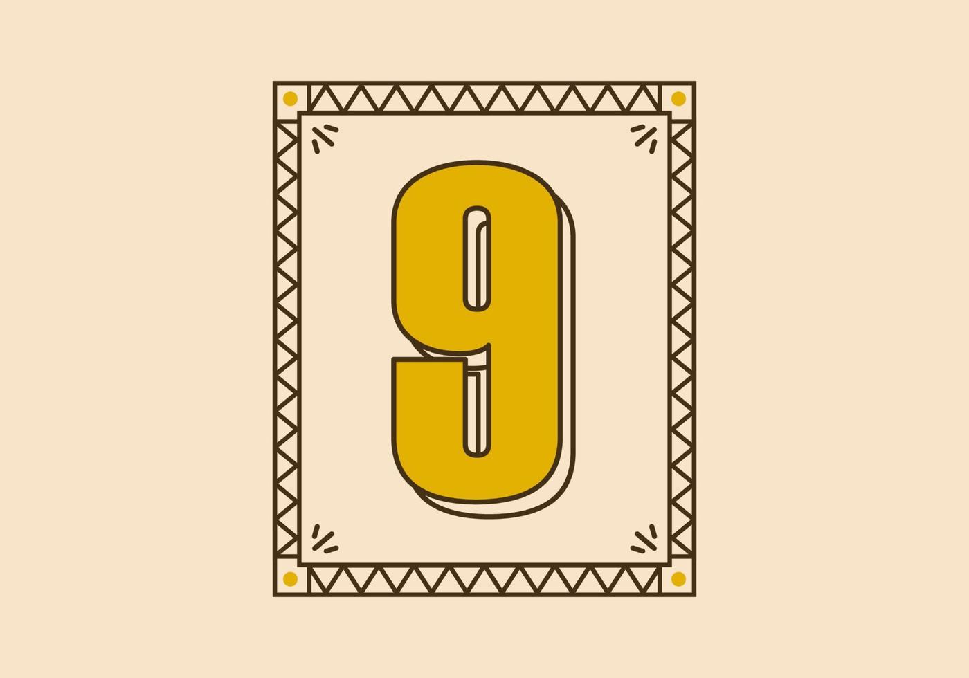 Vintage rectangle frame with number 9 on it vector