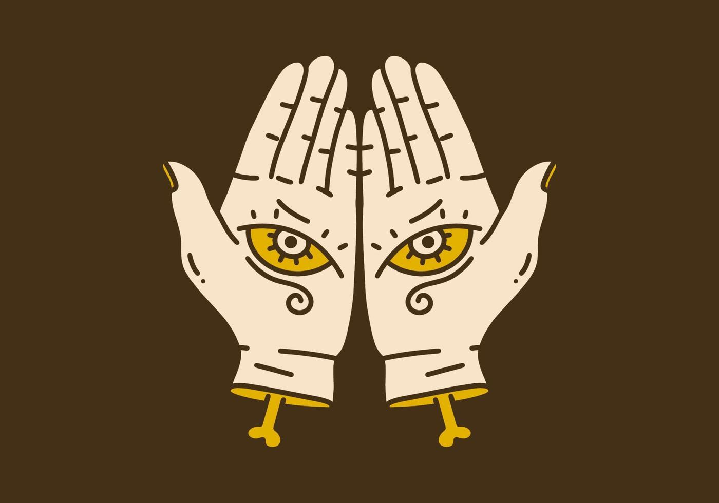 Vintage art illustration of two hand with eyes vector