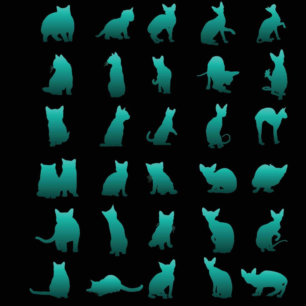 conjunto de siluetas de gatos en diferentes poses vector