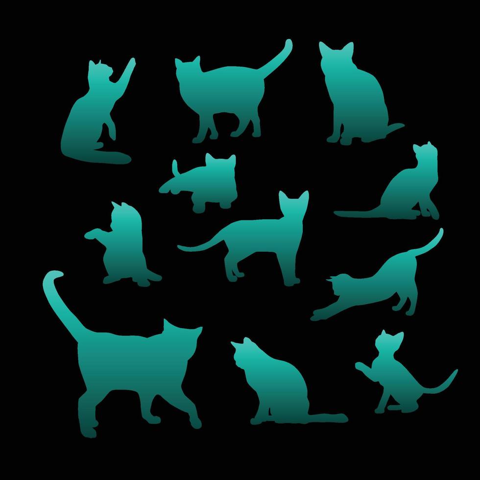 Set of kitty silhouette isolate on black background vector