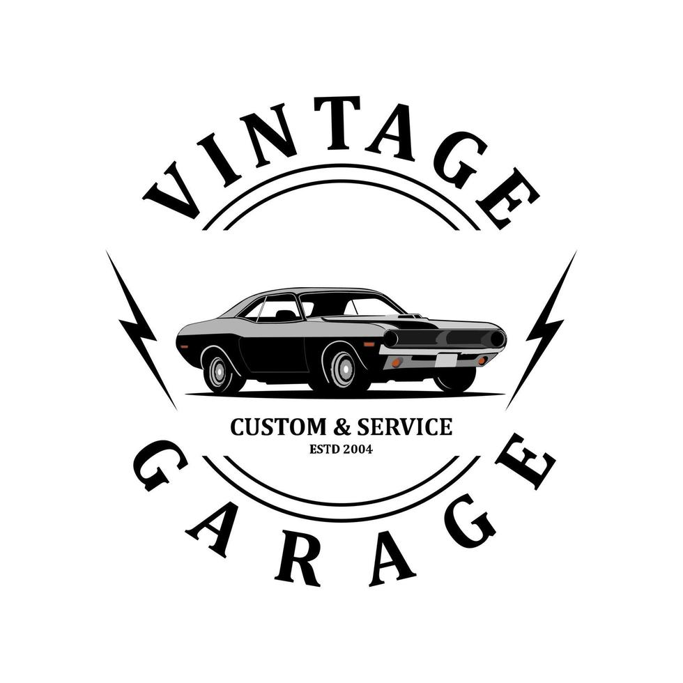 Vintage garage custom and service logo vector. vector