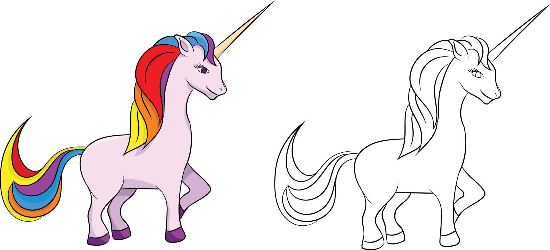 lindo unicornio dibujado a mano aislado en una ilustración de vector de fondo blanco