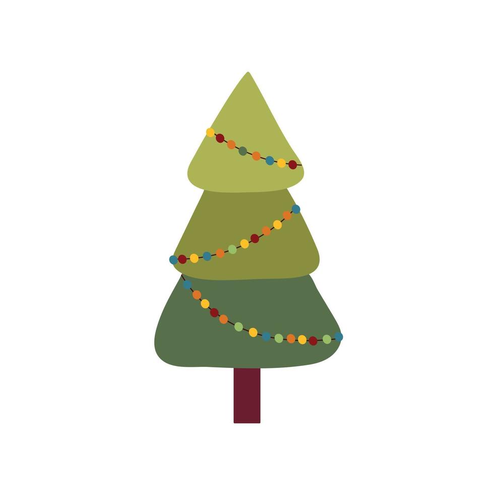 árbol de navidad decorado con guirnaldas. el símbolo tradicional del año nuevo y la navidad es el árbol de navidad. Feliz navidad y próspero año nuevo vector