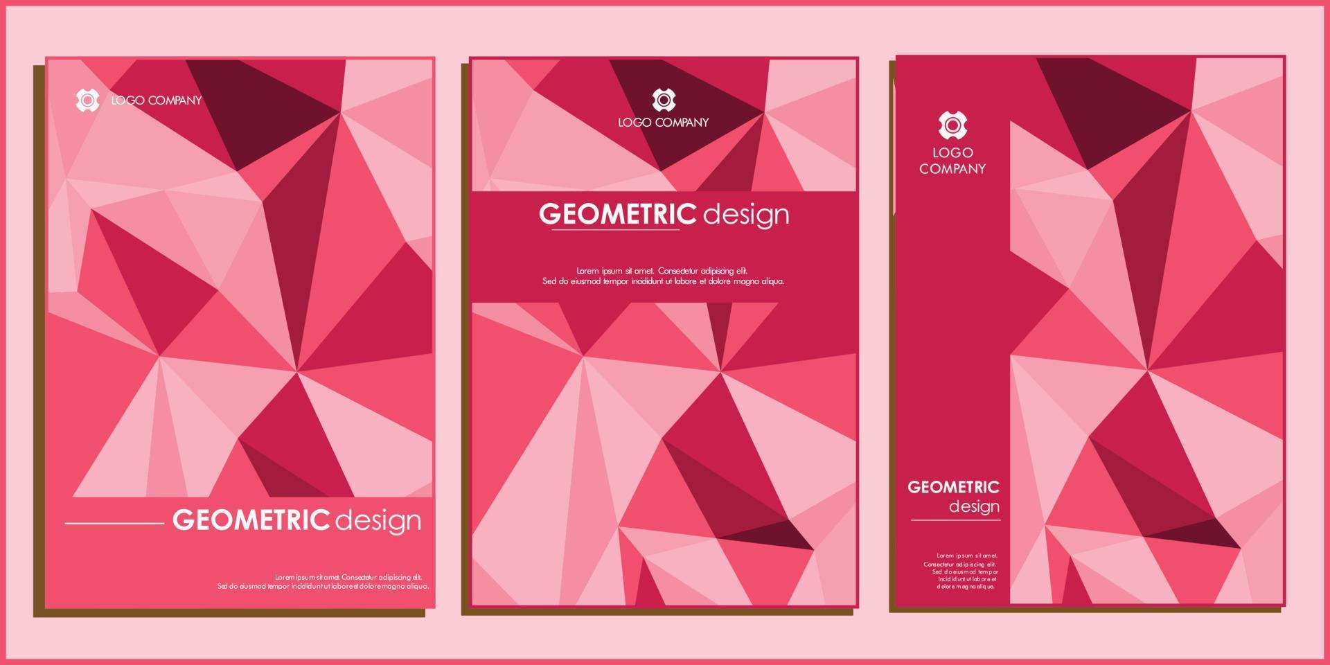 book cover design with gemotric triangle shape and red elegant style vector