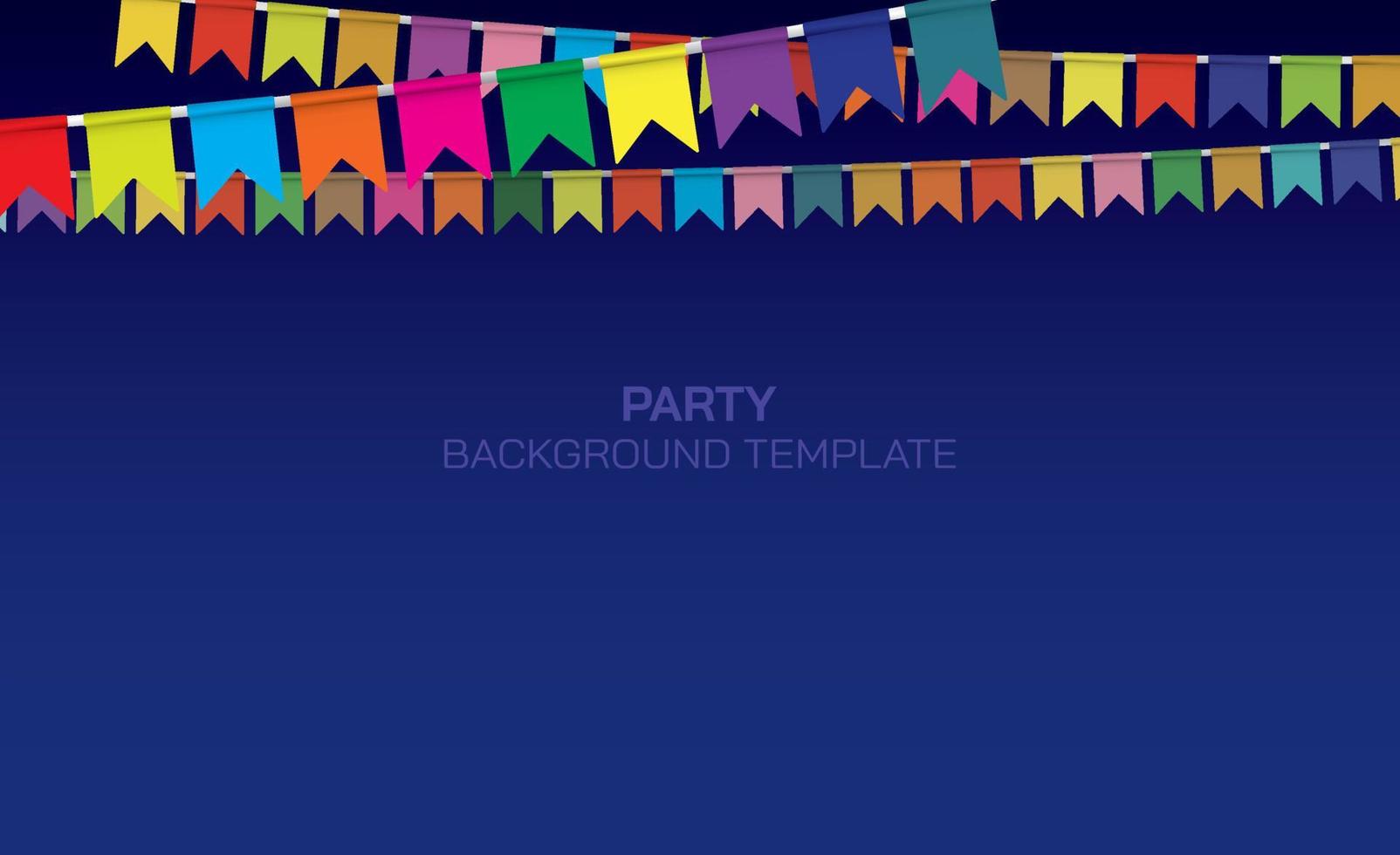 Abstract illustration vidvid colors flags garland with blue background punchy vector design have blank space. Funny colorful party invitation template.