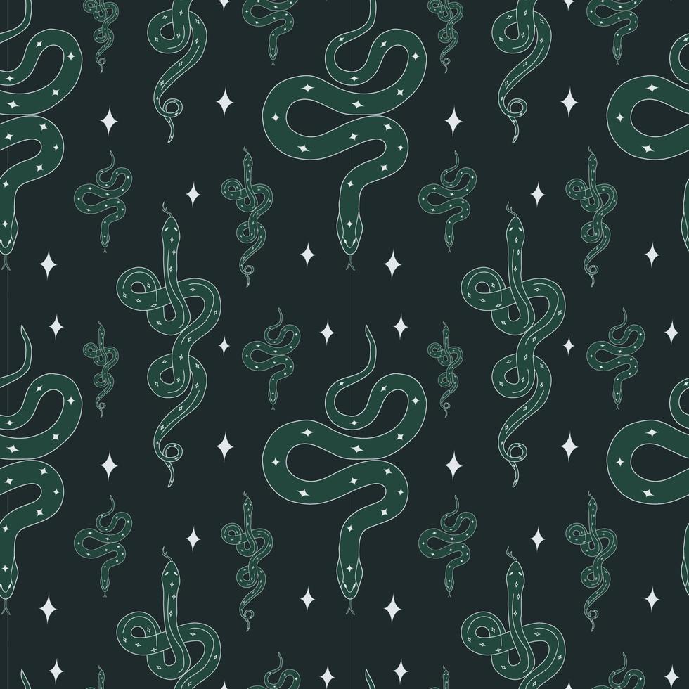 Seamless pattern with Greens snakes animal magical wild. Vector in cartoon style