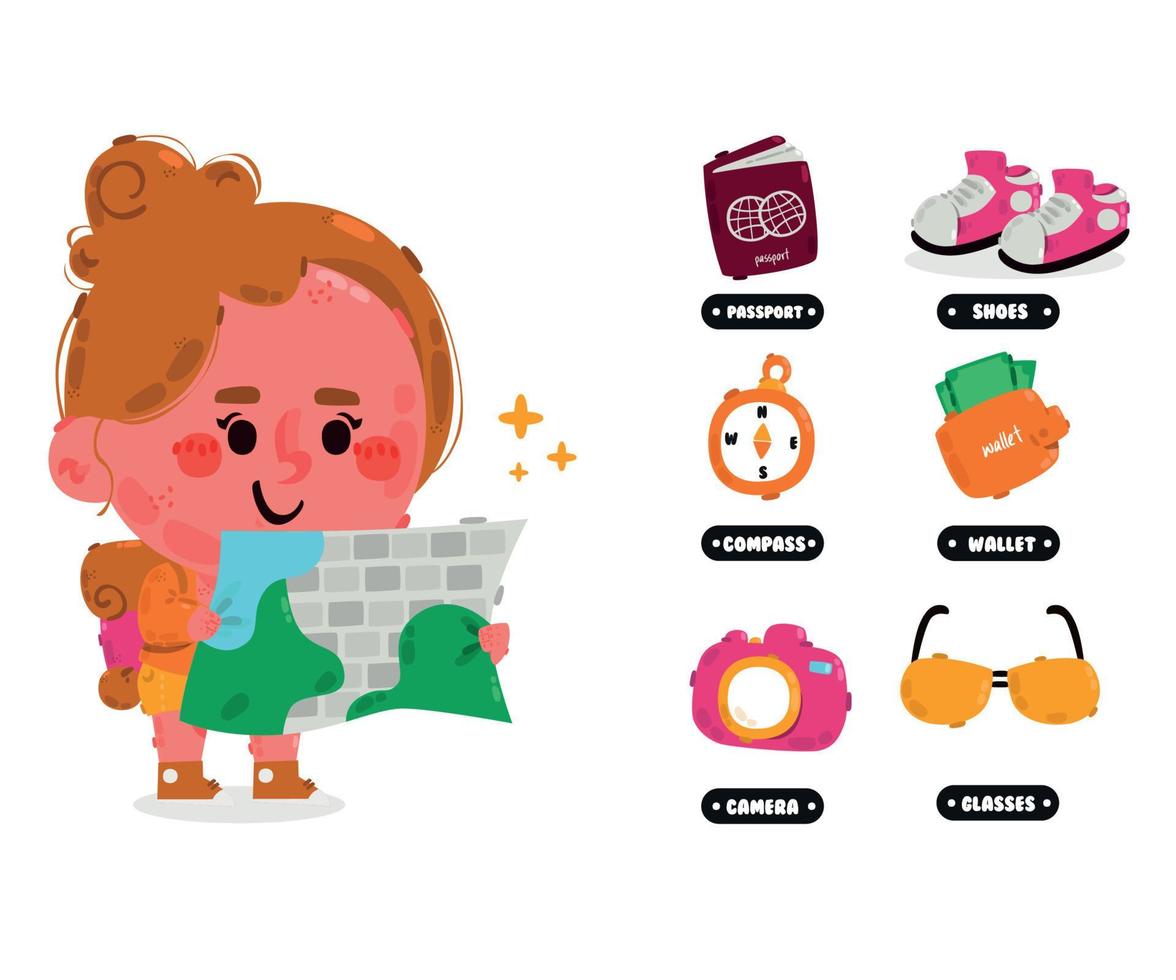 Girl with Backpack Holding Map Illustration vector
