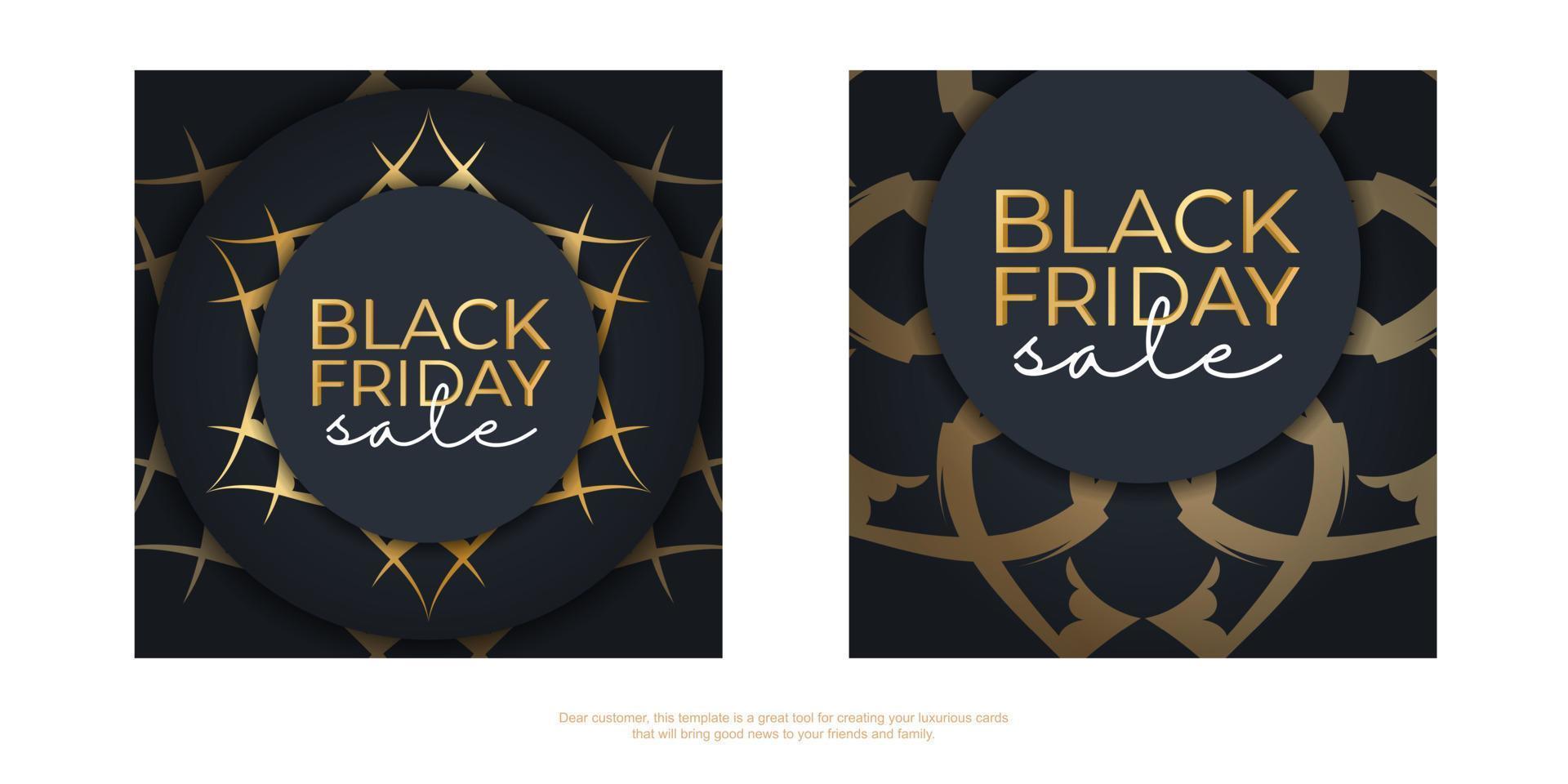 Dark blue black friday sale poster with abstract gold pattern vector