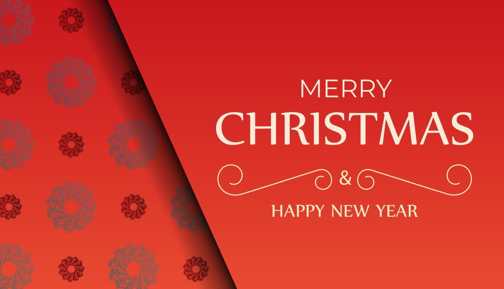 Postcard Happy New Year Red color with vintage burgundy pattern vector