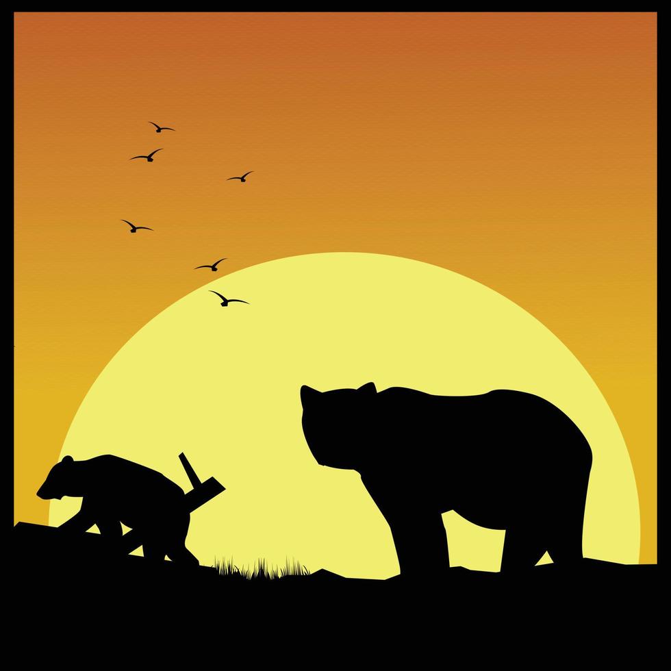 wild bear and the sunset vector