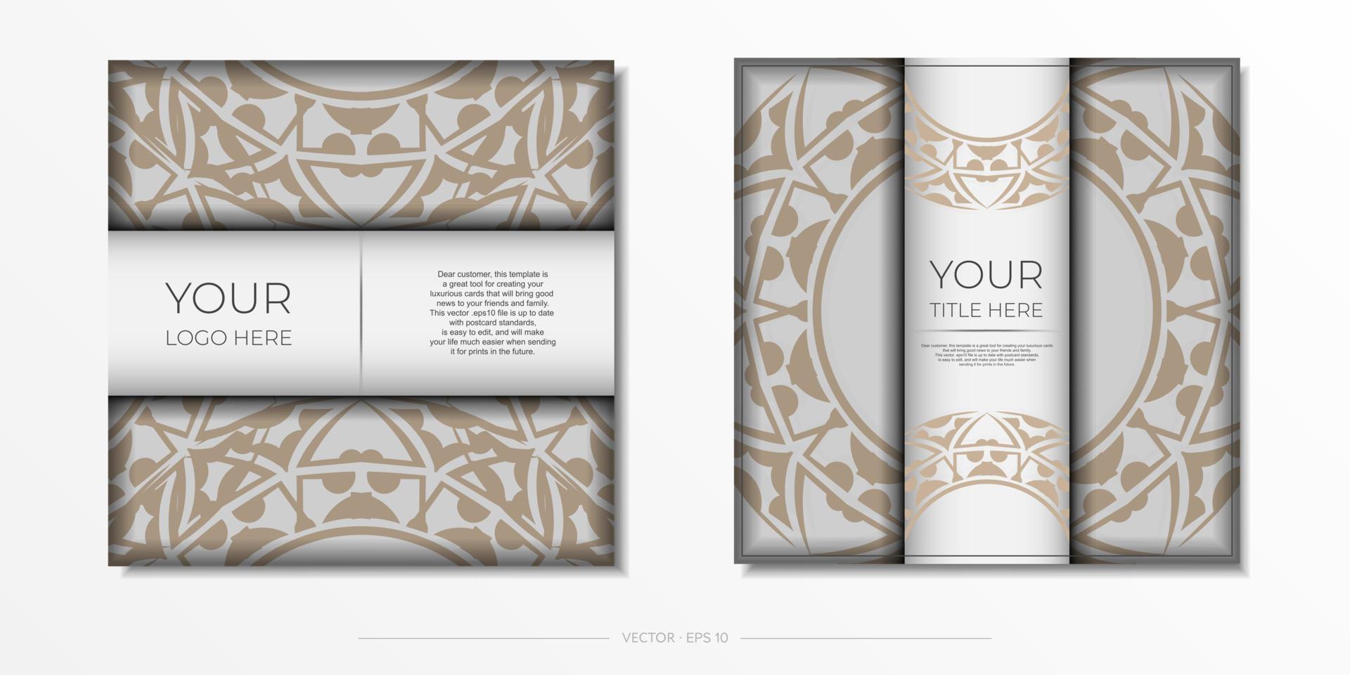 Vector invitation card with place for your text and abstract ornament. Luxurious Design of a postcard in White color with patterns.