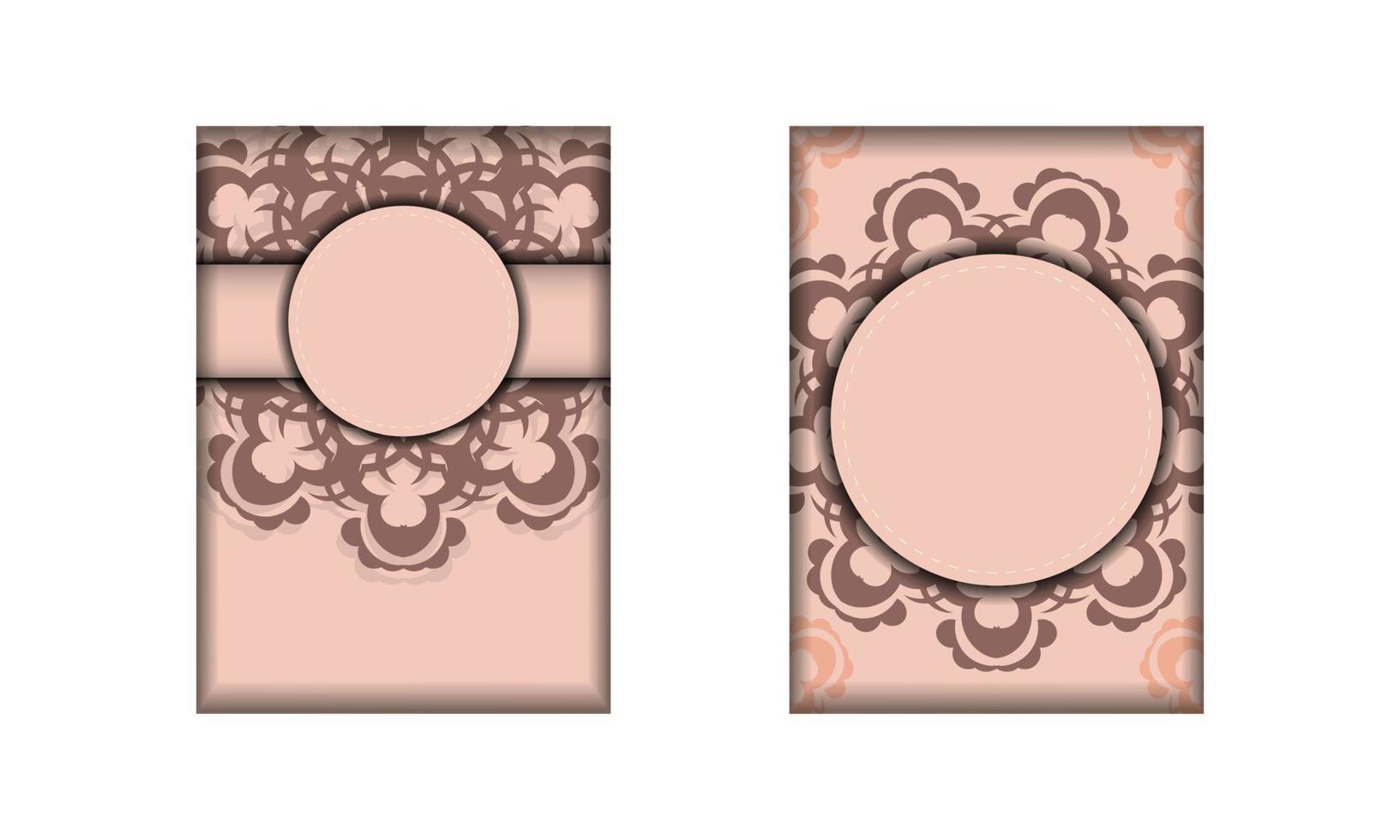 The leaflet is pink with an antique pattern and is ready for printing. vector