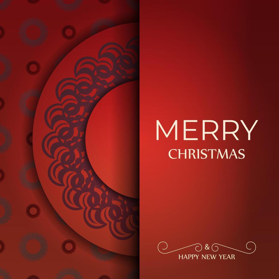Brochure Template Merry Christmas and Happy New Year Red color with abstract burgundy ornament vector